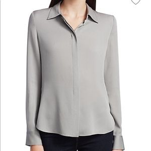 Theory Stretch Silk Classic Fitted Shirt Grey Violet